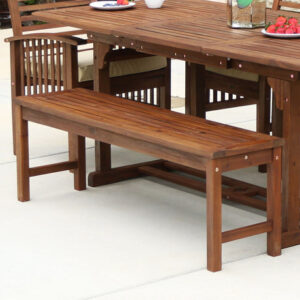 Walker Edison Hunter Acacia Wood Dining Bench Dark Brown | Weather-Resistant Outdoor Seating