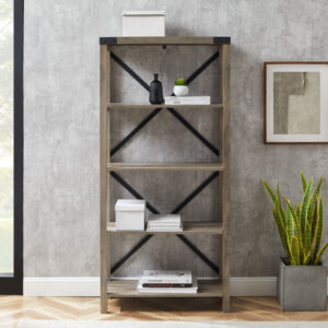 W. Trends Farmhouse 64" Wood Media Bookcase | Rustic Open Shelving Unit