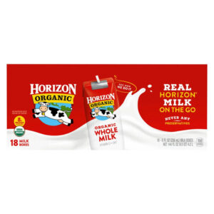 Horizon Organic Milk Boxes (18-Pack, 8 oz Each) | Shelf-Stable USDA Organic Whole Milk