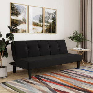 Serta Lawrence Convertible Sofa | Black Faux Leather Sleeper & Storage