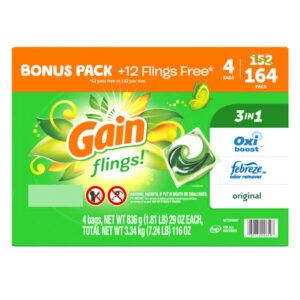 Gain Flings 3-in-1 HE Laundry Detergent Pacs with Oxi Boost & Febreze (Original, 164 ct.) | Stain Removal & Fresh Scent