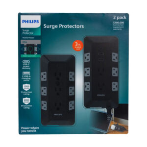 Philips 17-Outlet Surge Tap/Protector Combo (2-Pack) | Expandable Power with USB & Surge Defense