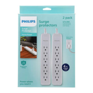 Philips 6-Outlet Surge Protector (2-Pack) | Multi-Device Power & Overload Protection