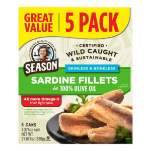 Season Skinless & Boneless Sardines in Olive Oil (5-Pack) | Protein-Rich, Omega-3 Snack Ready to Eat