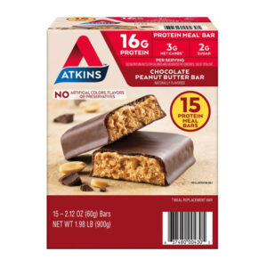 Atkins Chocolate Peanut Butter Meal Bars (15-Pack) | 16g Protein Low-Carb Energy Fuel