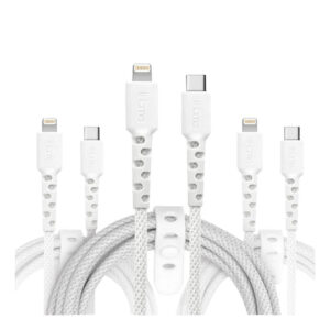 iHome Durastrain Lightning to USB-C Cable (3-Pack) | Durable Nylon Wrap with Silicone Grip