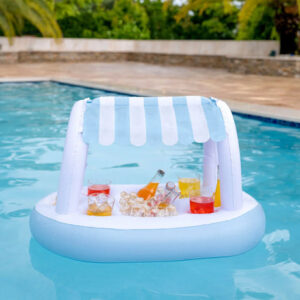Inflatable Buffet with Cabana Stripe Canopy (28" x 18") | Floating Poolside Snack Station