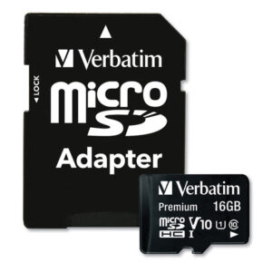 Verbatim 16GB Premium microSDHC Memory Card with Adapter, UHS-I V10 U1 Class 10, Up to 80MB/s Read Speed (44082)