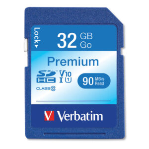 Verbatim 32GB Premium SDHC Memory Card, UHS-I V10 U1 Class 10, Up to 90MB/s Read Speed (96871)