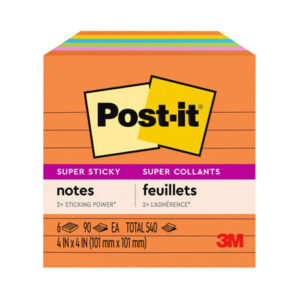 Post-it Super Sticky Notes (6-Pack, 90 Sheets Each) | 4" x 4" Ruled Pads in Jewel Pop Colors