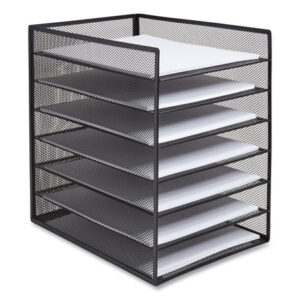 TRU RED Front-Load Enclosed Wire Mesh Horizontal Document Organizer, 6 Sections, Letter-Size, 9.25 x 13.38 x 13.38, Matte Black (24402482)