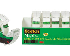 Scotch Magic Tape with Dispensers (3/4" x 650", 6-Pack) | Transparent & Matte Finish â€“ Easy to Apply