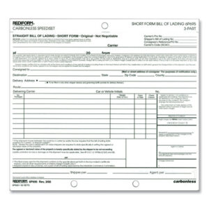 Rediform Speediset Bill of Lading, Short Form, Three-Part Carbonless, 7 x 8.5, 50 Forms Total (6P695)