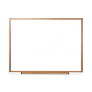 Universal Deluxe Melamine Dry Erase Board, 48 x 36, Melamine White Surface, Oak Fiberboard Frame (UNV43618)