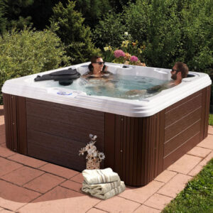 Celestial Spas Villa Hot Tub (7-Person, 60 Jets) | Luxurious White/Silver Marble Relaxation