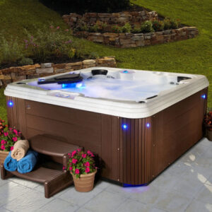 Celestial Spas Pearl Hot Tub (6-Person, 67 Jets) | Bluetooth & Lounger in White/Silver Marble