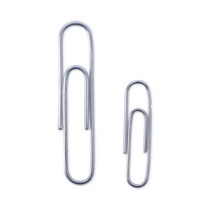 Universal Plastic-Coated Paper Clips with Two-Compartment Dispenser Tub, (750) #2 Clips, (250) Jumbo Clips, Silver (UNV21001)