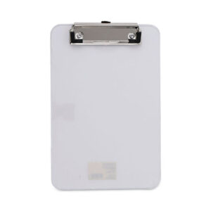 Universal Plastic Clipboard with Low Profile Clip, 0.5" Clip Capacity, Holds 5 x 8 Sheets, Clear (UNV40312)