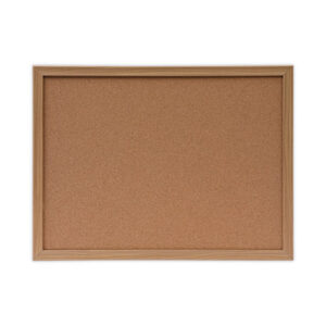 Universal Cork Board with Oak Style Frame, 24 x 18, Tan Surface (UNV43602)