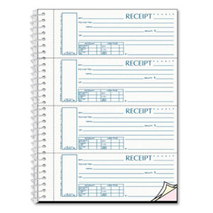 Rediform Spiralbound Unnumbered Money Receipt Book, Three-Part Carbonless, 7 x 2.75, 4 Forms/Sheet, 120 Forms Total (S16444WCL)