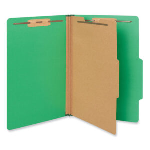 Universal Bright Colored Pressboard Classification Folders, 2" Expansion, 1 Divider, 4 Fasteners, Legal Size, Emerald Green, 10/Box (UNV10212)
