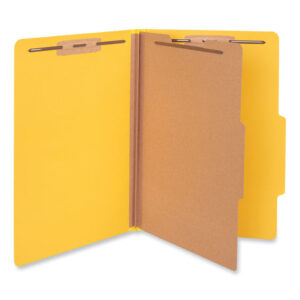 Universal Bright Colored Pressboard Classification Folders, 2" Expansion, 1 Divider, 4 Fasteners, Legal Size, Yellow Exterior, 10/Box (UNV10214)