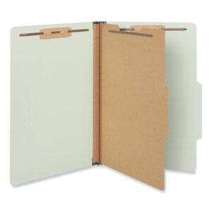 Universal Four-Section Pressboard Classification Folders, 2" Expansion, 1 Divider, 4 Fasteners, Legal Size, Green Exterior, 10/Box (UNV10261)