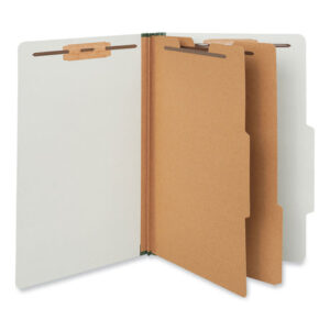 Universal Six-Section Pressboard Classification Folders, 2" Expansion, 2 Dividers, 6 Fasteners, Legal Size, Gray Exterior, 10/Box (UNV10282)