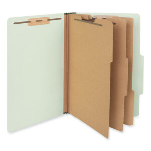 Universal Eight-Section Pressboard Classification Folders, 3" Expansion, 3 Dividers, 8 Fasteners, Legal Size, Green Exterior, 10/Box (UNV10296)
