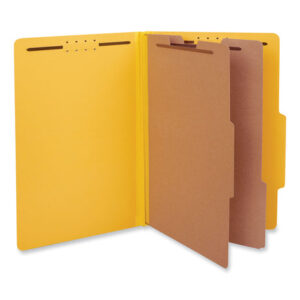 Universal Bright Colored Pressboard Classification Folders, 2" Expansion, 2 Dividers, 6 Fasteners, Legal Size, Yellow Exterior, 10/Box (UNV10314)