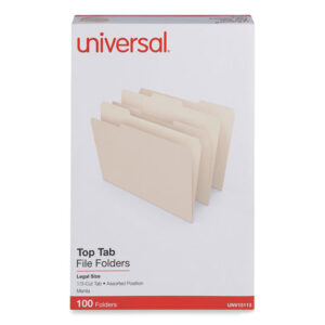 Universal Top Tab File Folders, 1/3-Cut Tabs: Assorted, Legal Size, 0.75" Expansion, Manila, 100/Box (UNV15113)