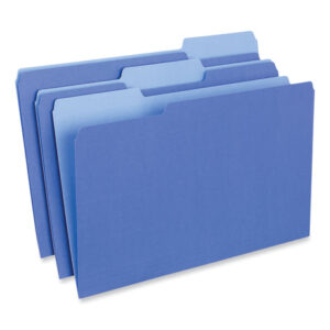 Universal Interior File Folders, 1/3-Cut Tabs: Assorted, Legal Size, 11-pt Stock, Blue, 100/Box (UNV15301)