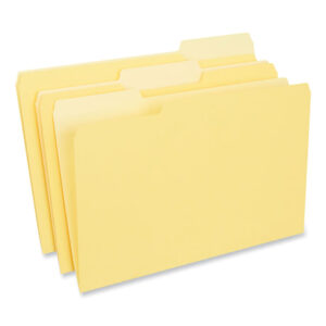 Universal Interior File Folders, 1/3-Cut Tabs: Assorted, Legal Size, 11-pt Stock, Yellow, 100/Box (UNV15304)