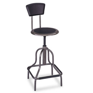 Safco Diesel Industrial Stool with Back, Supports Up to 250 lb, 22" to 27" Seat Height, Black Seat/Back, Pewter Base (6664)