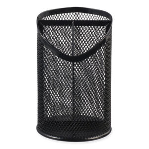 Universal Metal Mesh 3-Compartment Pencil Cup, 4.13" Diameter x 6"h, Black (UNV20019)