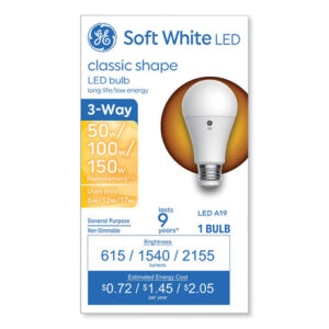 GE Classic LED SW Non-Dim A19 3-Way Light Bulb, 6 W; 12 W; 17 W, Soft White (93130566)