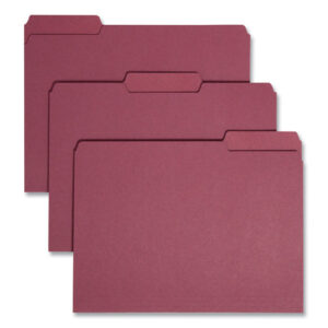 Smead Interior File Folders, 1/3-Cut Tabs: Assorted, Letter Size, 0.75" Expansion, Maroon, 100/Box (10275)