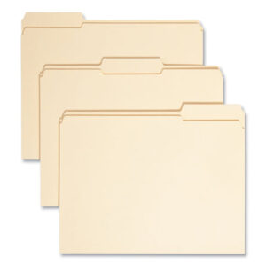 Smead 100% Recycled Reinforced Top Tab File Folders, 1/3-Cut Tabs: Assorted, Letter Size, 0.75" Expansion, Manila, 100/Box (10347)