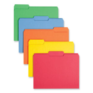 Smead Colored File Folders, 1/3-Cut Tabs: Assorted, Letter Size, 0.75" Expansion, Assorted: Blue/Green/Orange/Red/Yellow, 100/Box (11943)