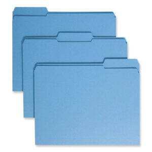 Smead Reinforced Top Tab Colored File Folders, 1/3-Cut Tabs: Assorted, Letter Size, 0.75" Expansion, Blue, 100/Box (12034)