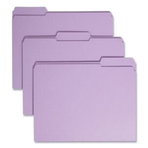 Smead Reinforced Top Tab Colored File Folders, 1/3-Cut Tabs: Assorted, Letter Size, 0.75" Expansion, Lavender, 100/Box (12434)