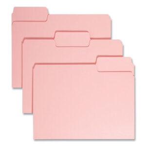 Smead Colored File Folders, 1/3-Cut Tabs: Assorted, Letter Size, 0.75" Expansion, Pink, 100/Box (12643)