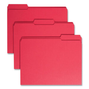 Smead Reinforced Top Tab Colored File Folders, 1/3-Cut Tabs: Assorted, Letter Size, 0.75" Expansion, Red, 100/Box (12734)