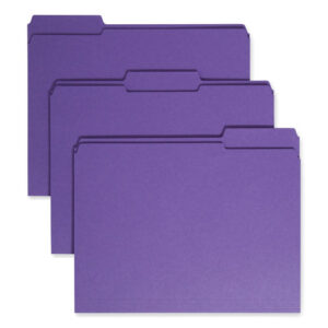 Smead Reinforced Top Tab Colored File Folders, 1/3-Cut Tabs: Assorted, Letter Size, 0.75" Expansion, Purple, 100/Box (13034)