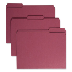 Smead Reinforced Top Tab Colored File Folders, 1/3-Cut Tabs: Assorted, Letter Size, 0.75" Expansion, Maroon, 100/Box (13084)