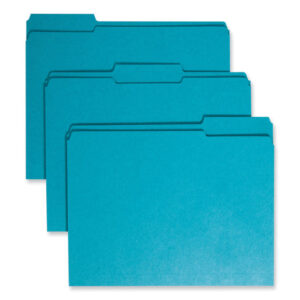 Smead Reinforced Top Tab Colored File Folders, 1/3-Cut Tabs: Assorted, Letter Size, 0.75" Expansion, Teal, 100/Box (13134)