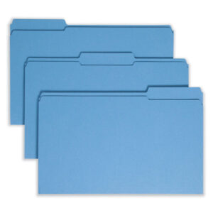 Smead Reinforced Top Tab Colored File Folders, 1/3-Cut Tabs: Assorted, Legal Size, 0.75" Expansion, Blue, 100/Box (17034)