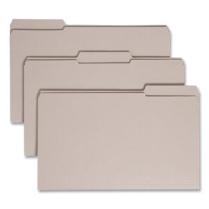 Smead Reinforced Top Tab Colored File Folders, 1/3-Cut Tabs: Assorted, Legal Size, 0.75" Expansion, Gray, 100/Box (17334)