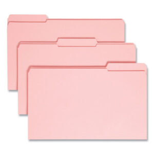 Smead Reinforced Top Tab Colored File Folders, 1/3-Cut Tabs: Assorted, Legal Size, 0.75" Expansion, Pink, 100/Box (17634)