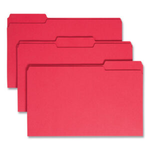 Smead Colored File Folders, 1/3-Cut Tabs: Assorted, Legal Size, 0.75" Expansion, Red, 100/Box (17743)